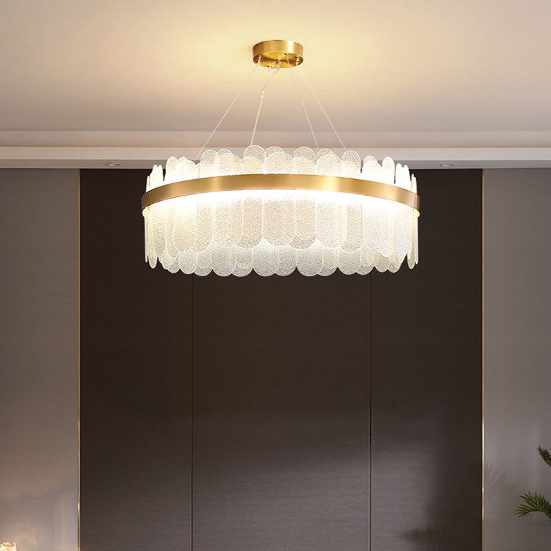 Light Luxury Style LED Hanging Chandelier Light Circular Metal Chandelier in Gold