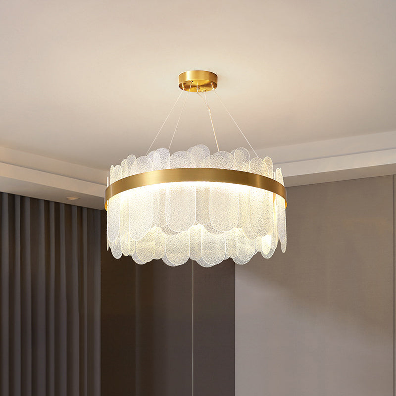 Light Luxury Style LED Hanging Chandelier Light Circular Metal Chandelier in Gold