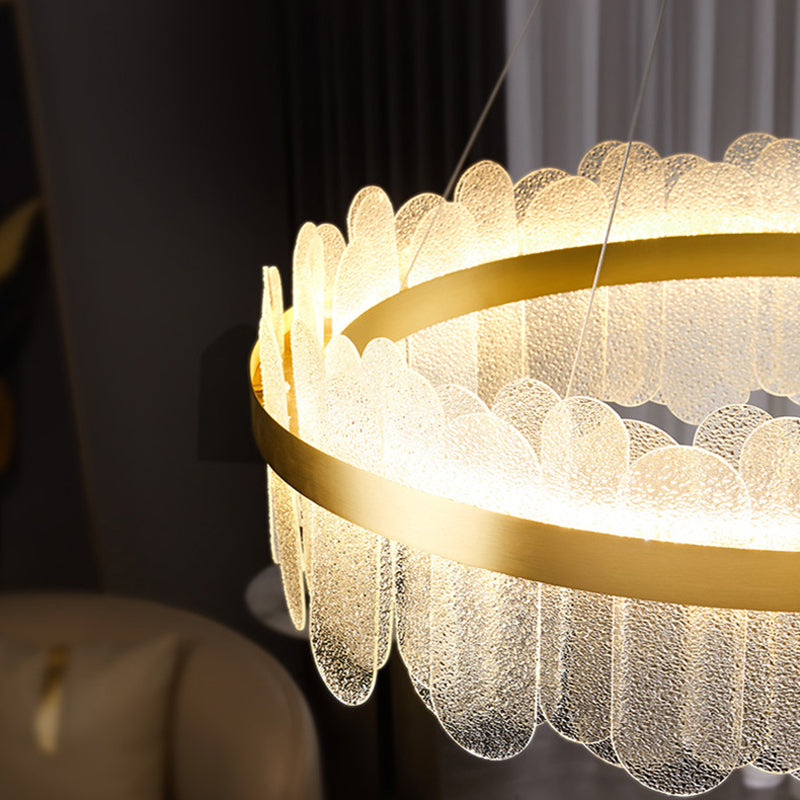 Light Luxury Style LED Hanging Chandelier Light Circular Metal Chandelier in Gold