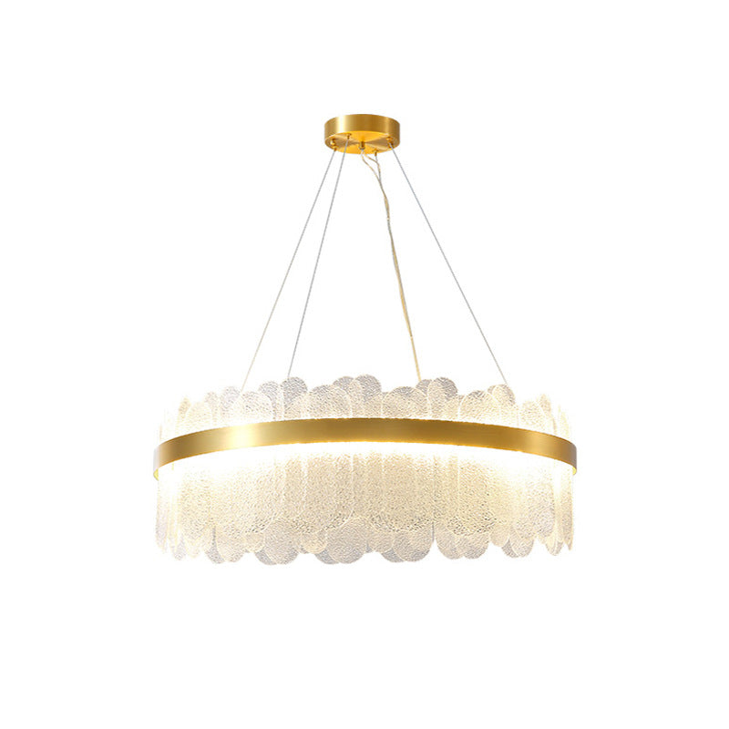 Light Luxury Style LED Hanging Chandelier Light Circular Metal Chandelier in Gold