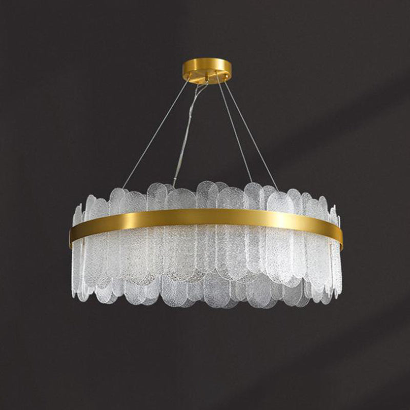 Light Luxury Style LED Hanging Chandelier Light Circular Metal Chandelier in Gold