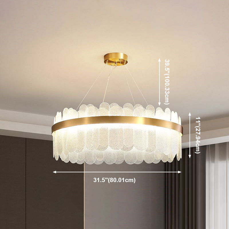 Light Luxury Style LED Hanging Chandelier Light Circular Metal Chandelier in Gold