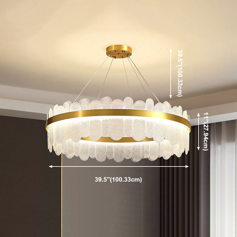 Light Luxury Style LED Hanging Chandelier Light Circular Metal Chandelier in Gold