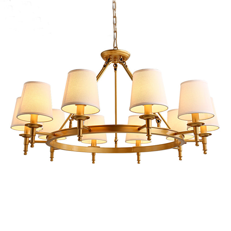 Lustre de lustre vertical américain lustre de plafond en métal avec ombre en tissu