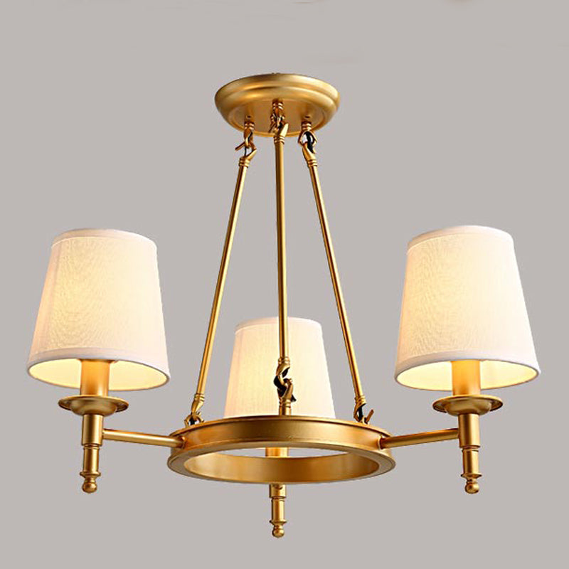 Lustre de lustre vertical américain lustre de plafond en métal avec ombre en tissu