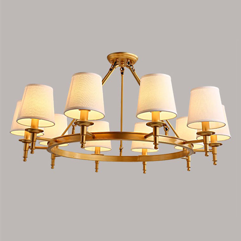 Lustre de lustre vertical américain lustre de plafond en métal avec ombre en tissu