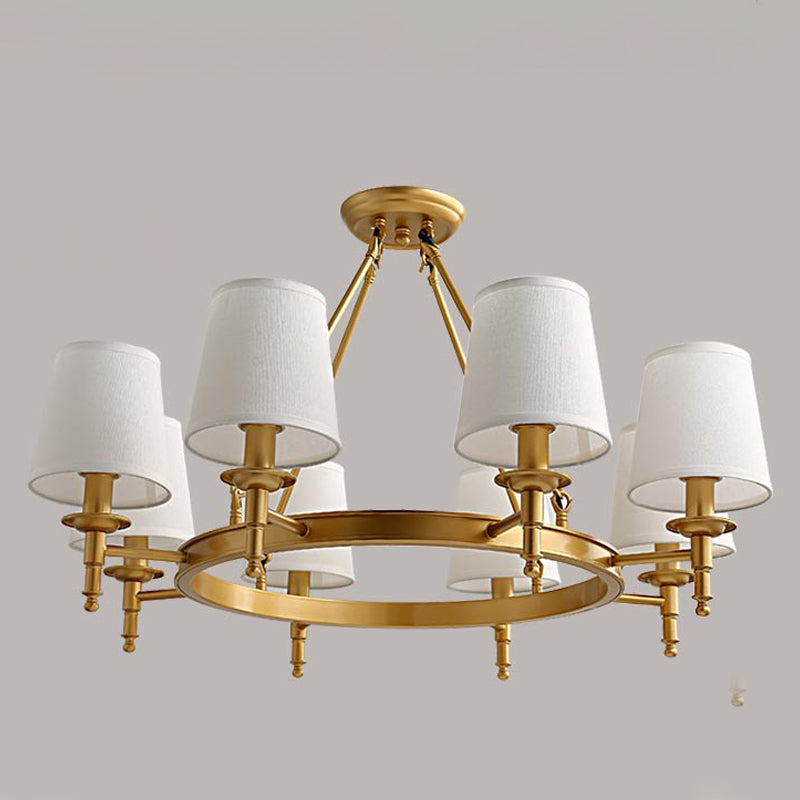 Lustre de lustre vertical américain lustre de plafond en métal avec ombre en tissu