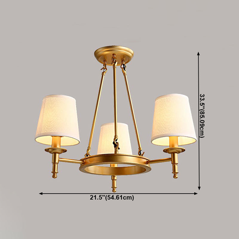 Lustre de lustre vertical américain lustre de plafond en métal avec ombre en tissu