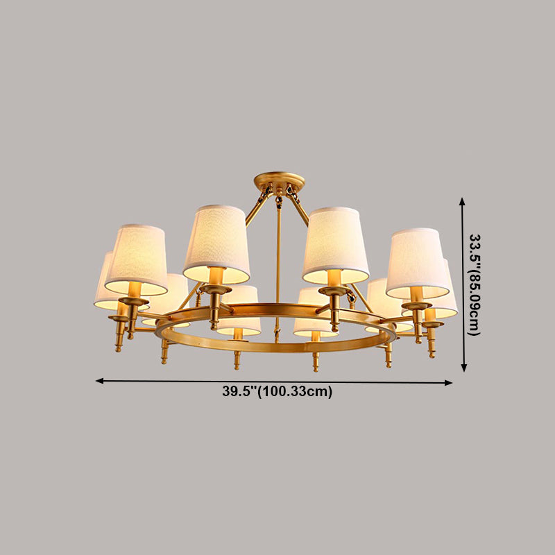 Lustre de lustre vertical américain lustre de plafond en métal avec ombre en tissu