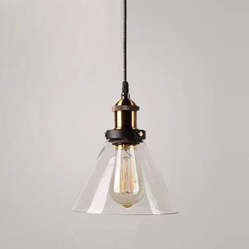 Lampada a sospensione singola retrò industriale Light a sospensione geometrica con tonalità di vetro puro