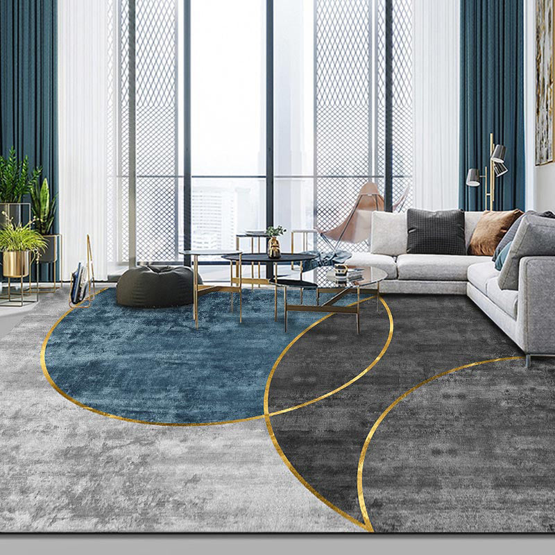Grey Modern Rug Color Block Polyester Area Rug Stain Resistant Area Carpet for Drawinng Room