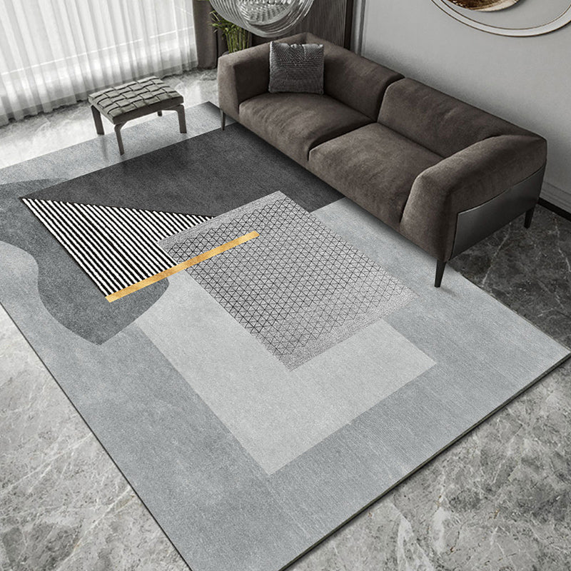 Grey Modern Rug Color Block Polyester Area Rug Stain Resistant Area Carpet for Drawinng Room