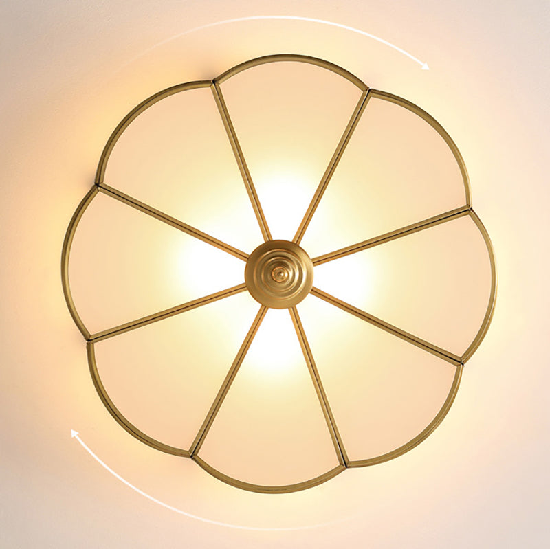 Golden Drum Glass Ceiling Light Fixture Colonial Style Flush Mount Light for Sitting Room