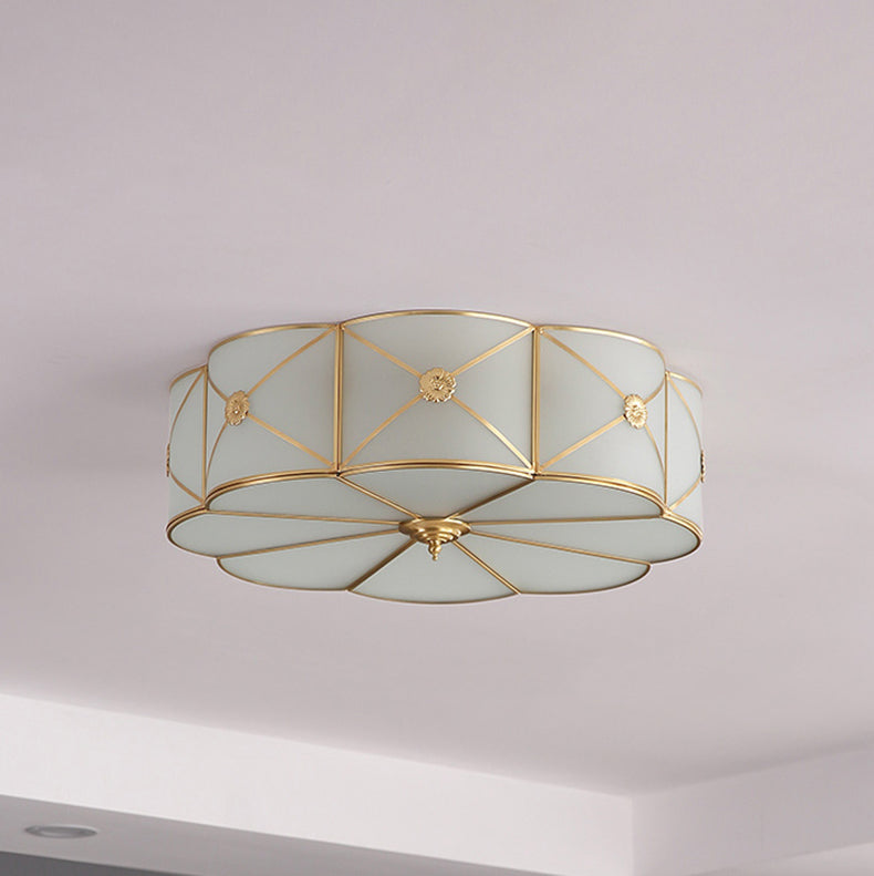 Plafonnier en verre à tambour doré, luminaire de plafond de Style Colonial pour salon