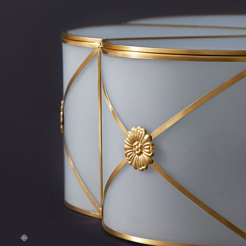 Golden Drum Glass Ceiling Light Fixture Colonial Style Flush Mount Light for Sitting Room