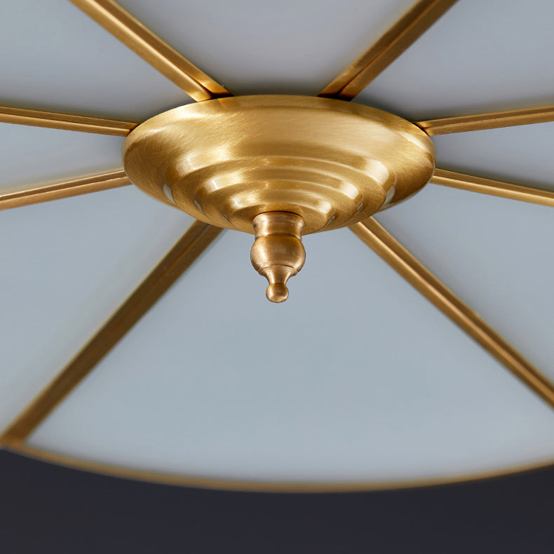 Golden Drum Glass Ceiling Light Fixture Colonial Style Flush Mount Light for Sitting Room