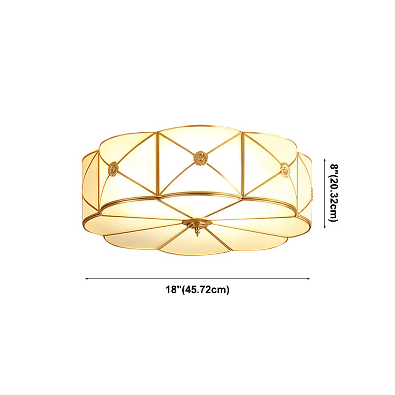 Golden Drum Glass Ceiling Light Fixture Colonial Style Flush Mount Light for Sitting Room