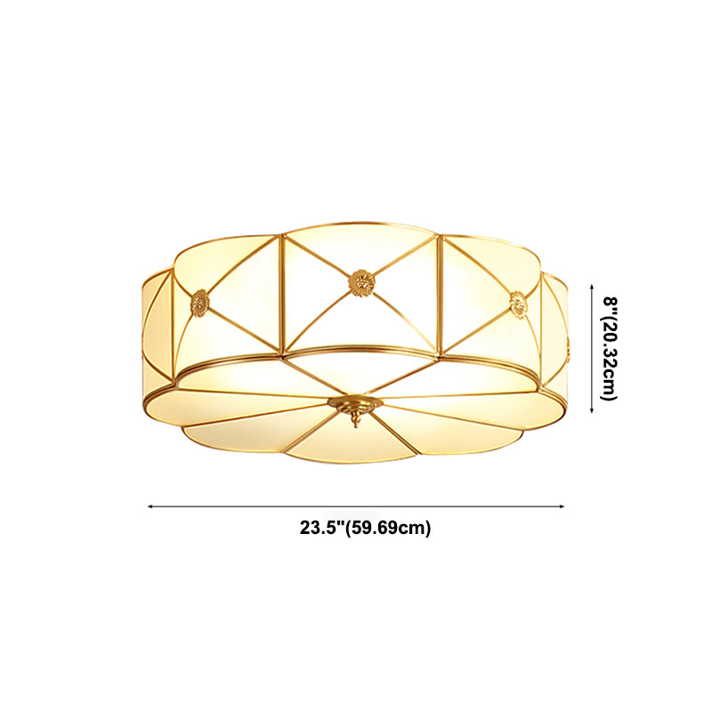 Golden Drum Glass Ceiling Light Fixture Colonial Style Flush Mount Light for Sitting Room