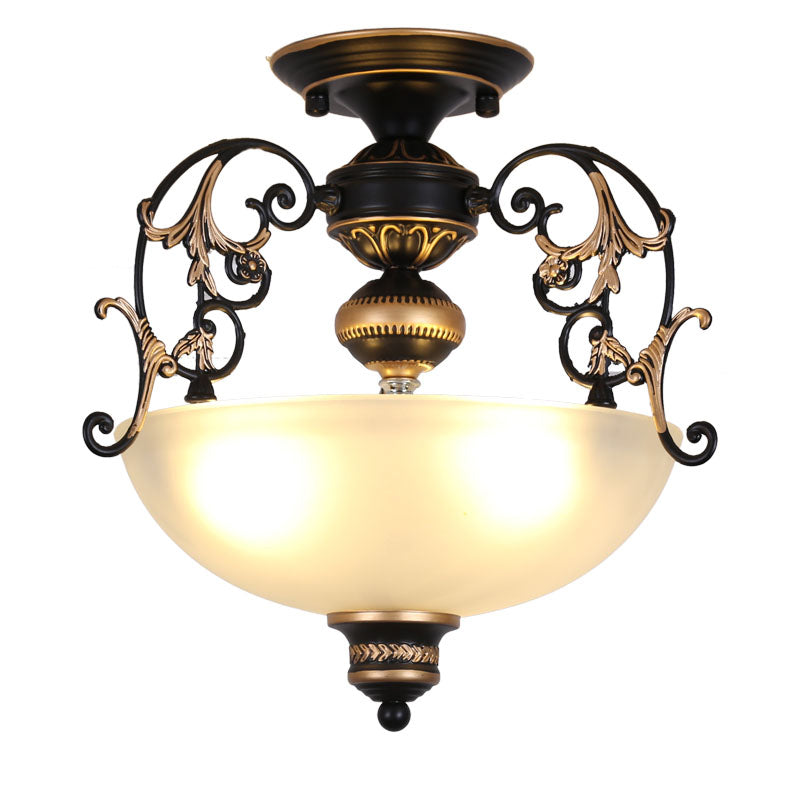 Traditional Style Ceiling Lamp White Glass Flush Mount Light Fixture for Living Room