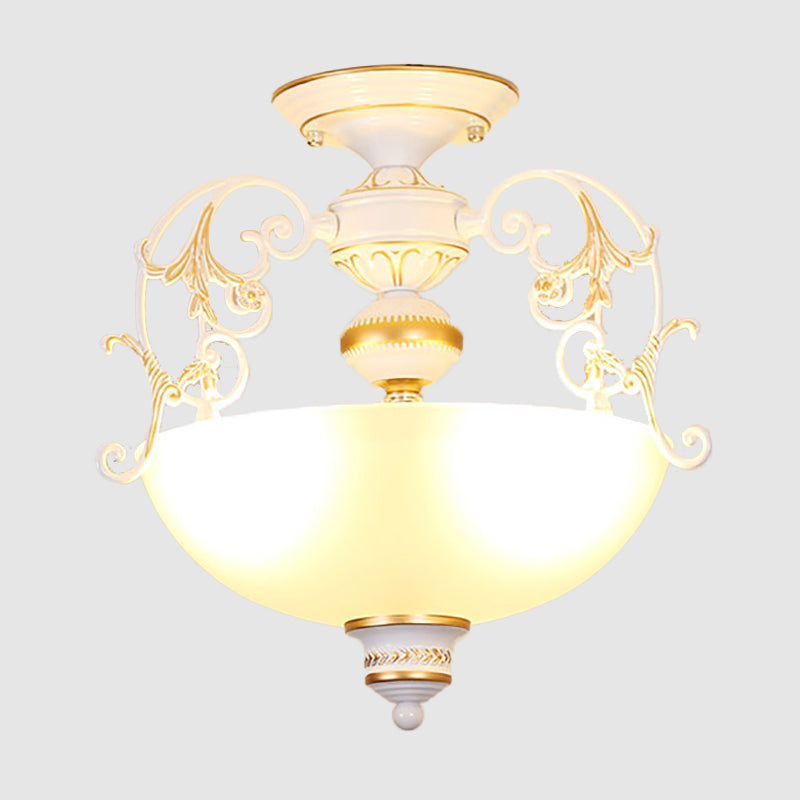 Traditional Style Ceiling Lamp White Glass Flush Mount Light Fixture for Living Room