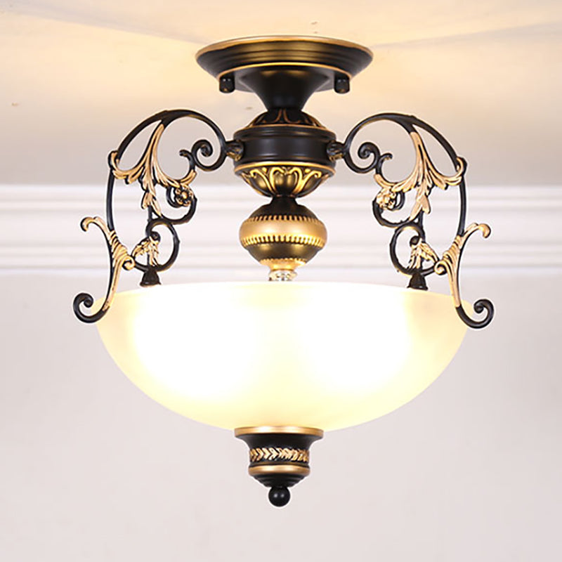 Traditional Style Ceiling Lamp White Glass Flush Mount Light Fixture for Living Room