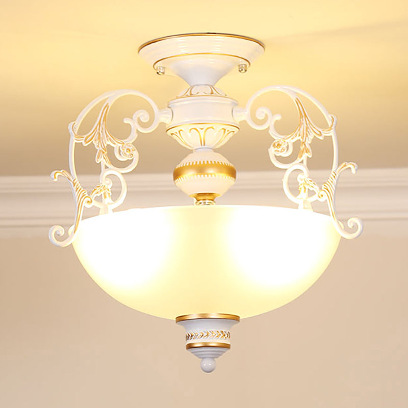 Plafondlamp in traditionele stijl, wit glas, inbouwlamp voor woonkamer