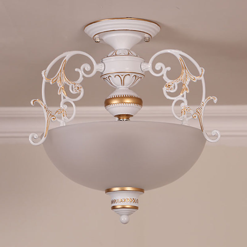 Traditional Style Ceiling Lamp White Glass Flush Mount Light Fixture for Living Room