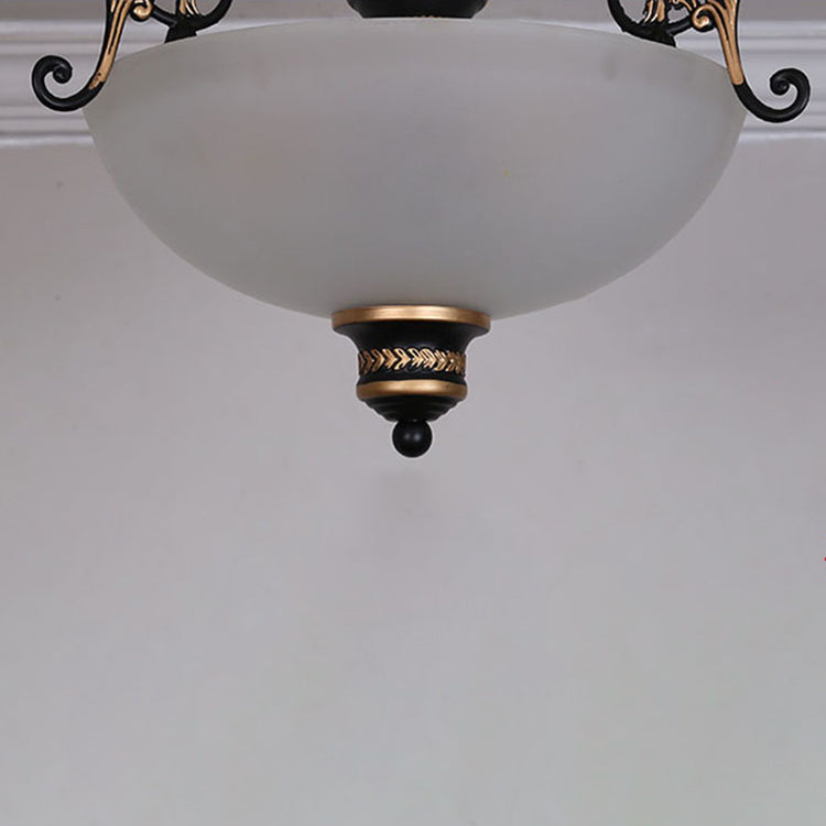 Traditional Style Ceiling Lamp White Glass Flush Mount Light Fixture for Living Room