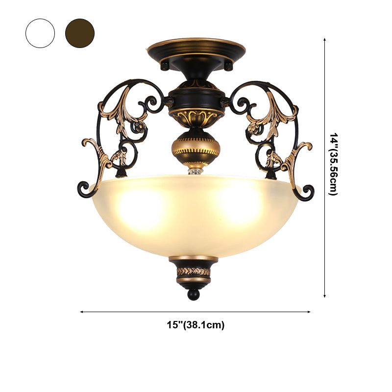Traditional Style Ceiling Lamp White Glass Flush Mount Light Fixture for Living Room