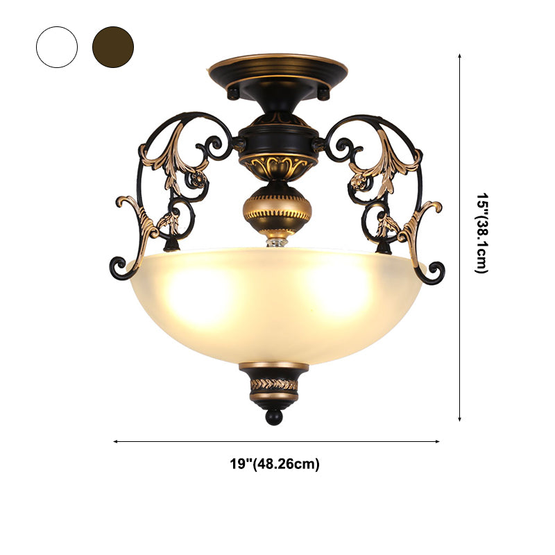 Traditional Style Ceiling Lamp White Glass Flush Mount Light Fixture for Living Room