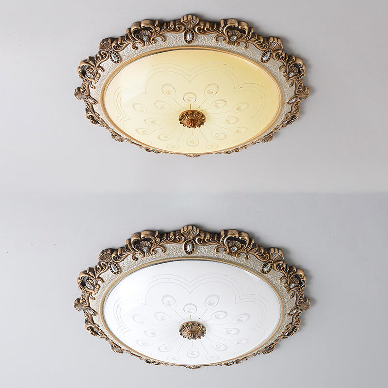 Lámpara LED retro tradicional de estilo simple, lámpara de montaje empotrado con pantalla de vidrio para sala de estar