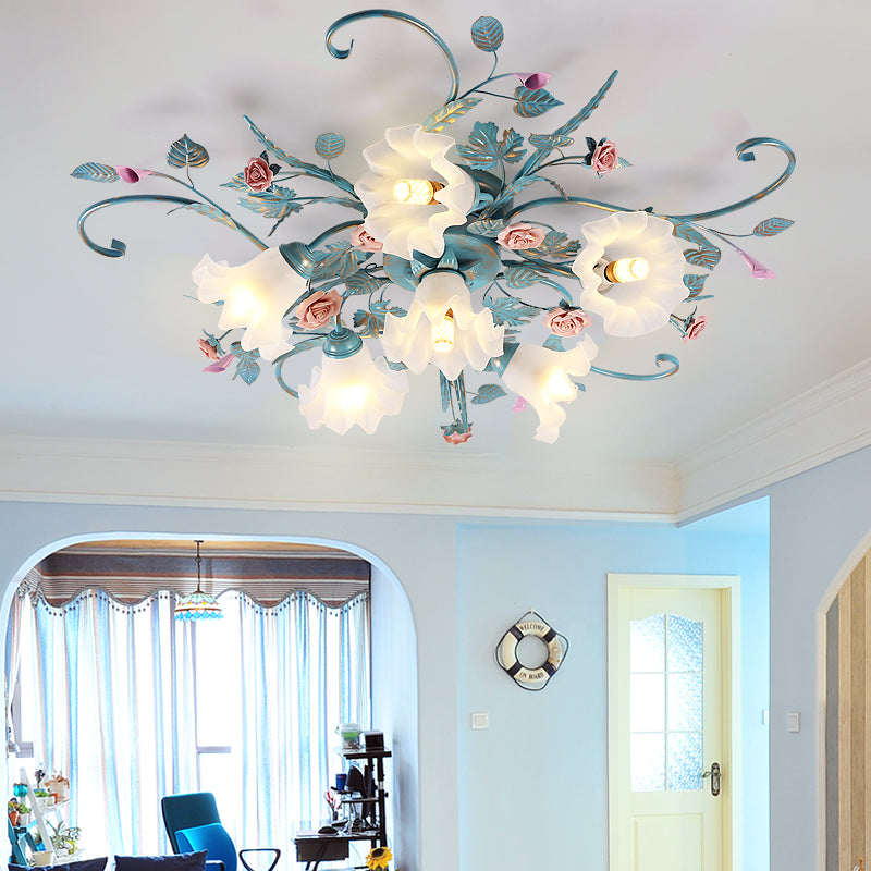 Traditional Retro Ceiling Light Glass Shade Flush Mount Light for Bedroom Living Room