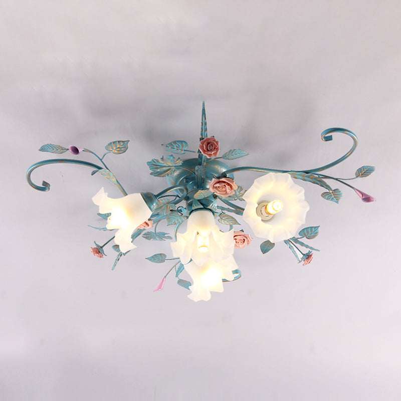 Traditional Retro Ceiling Light Glass Shade Flush Mount Light for Bedroom Living Room