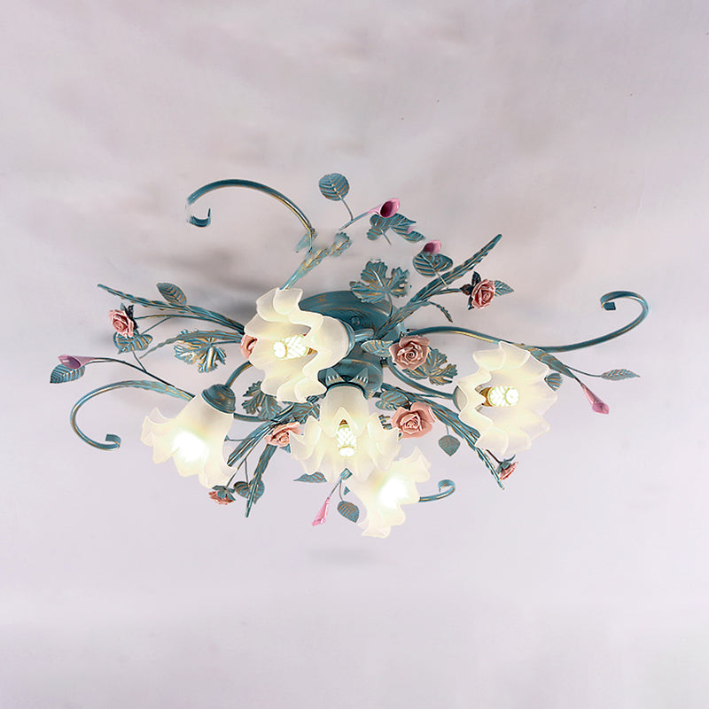Traditional Retro Ceiling Light Glass Shade Flush Mount Light for Bedroom Living Room
