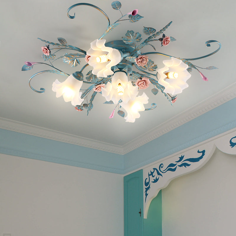 Traditional Retro Ceiling Light Glass Shade Flush Mount Light for Bedroom Living Room
