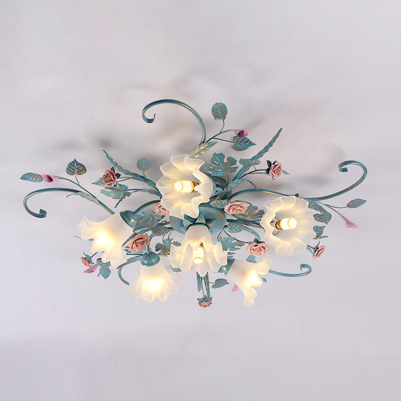 Traditional Retro Ceiling Light Glass Shade Flush Mount Light for Bedroom Living Room