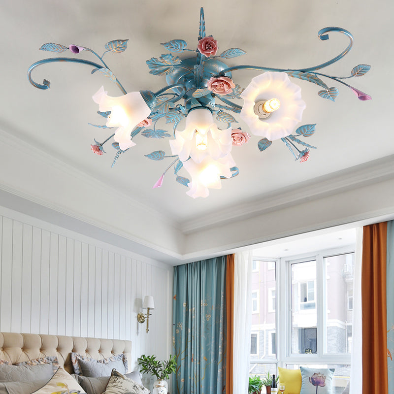 Traditional Retro Ceiling Light Glass Shade Flush Mount Light for Bedroom Living Room