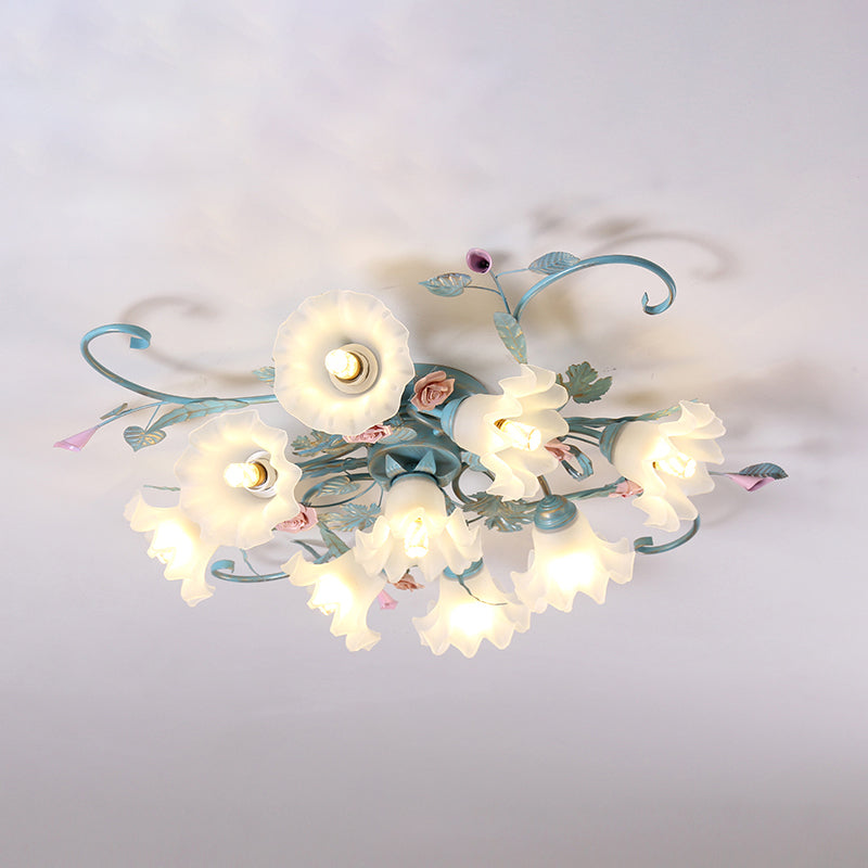 Traditional Retro Ceiling Light Glass Shade Flush Mount Light for Bedroom Living Room