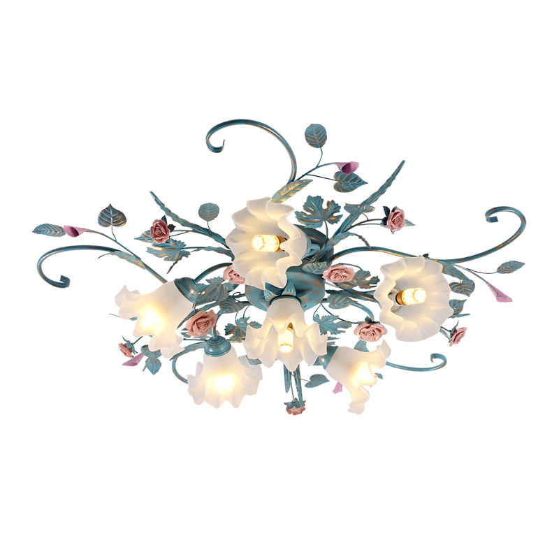 Traditional Retro Ceiling Light Glass Shade Flush Mount Light for Bedroom Living Room