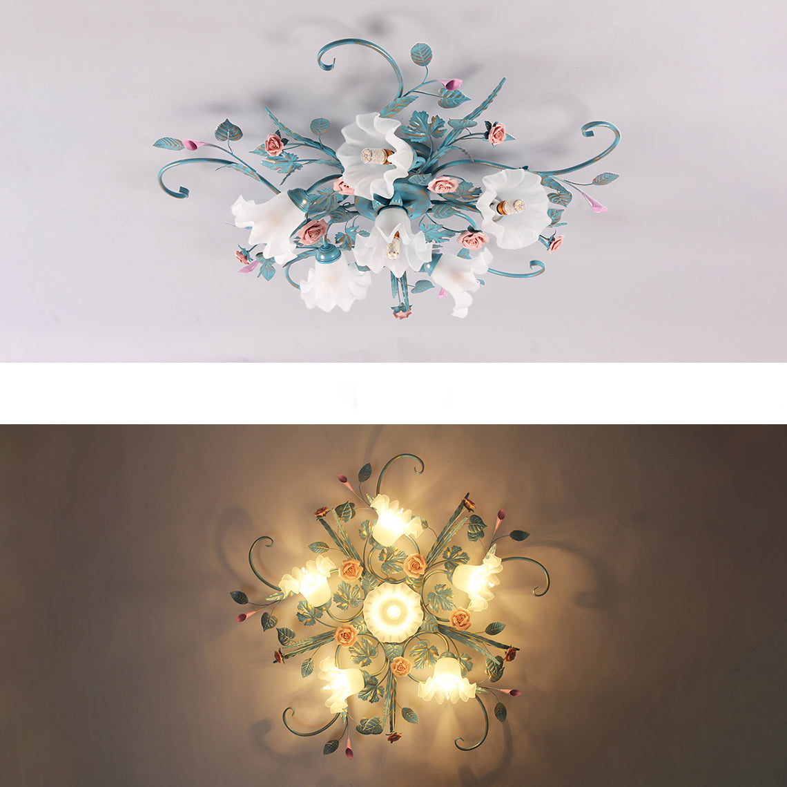 Traditional Retro Ceiling Light Glass Shade Flush Mount Light for Bedroom Living Room