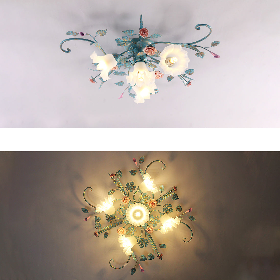 Traditional Retro Ceiling Light Glass Shade Flush Mount Light for Bedroom Living Room