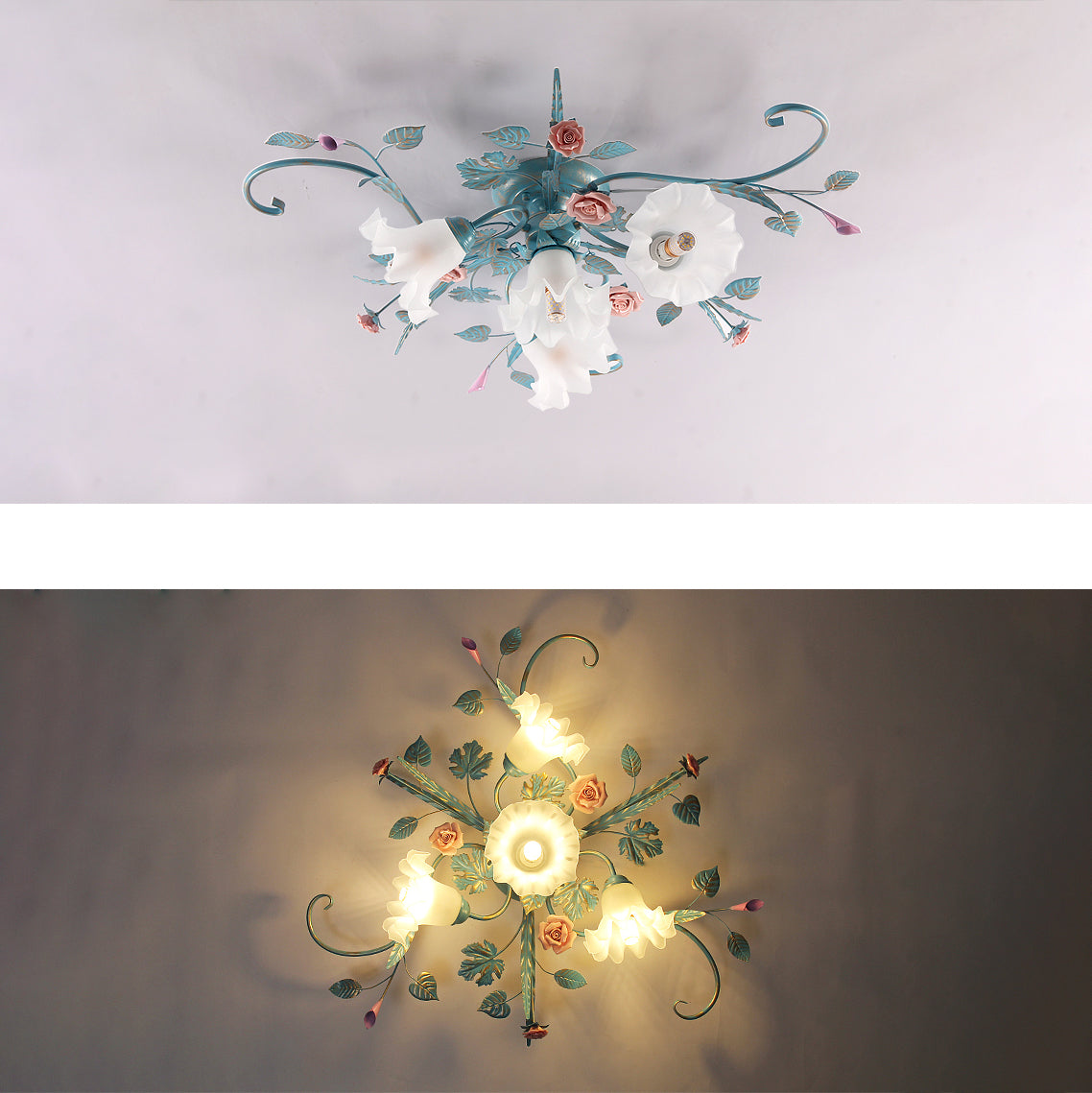 Traditional Retro Ceiling Light Glass Shade Flush Mount Light for Bedroom Living Room