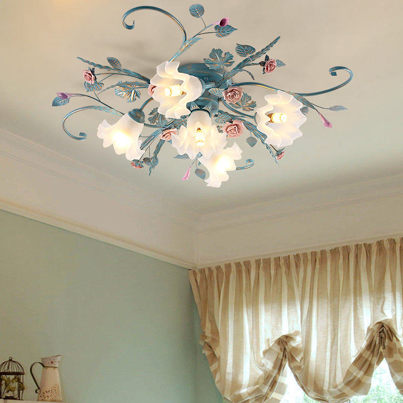 Traditional Retro Ceiling Light Glass Shade Flush Mount Light for Bedroom Living Room