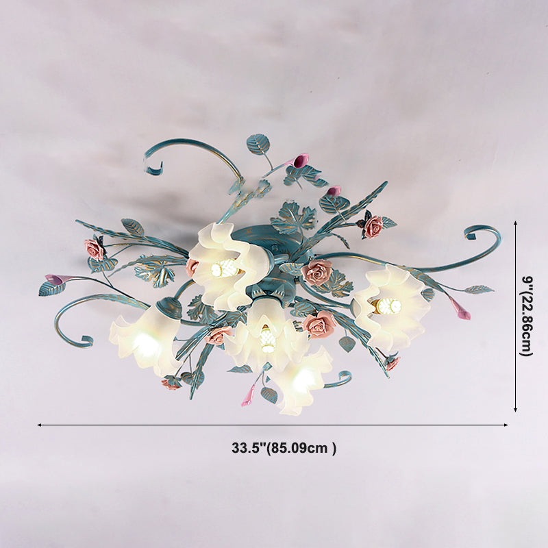 Traditional Retro Ceiling Light Glass Shade Flush Mount Light for Bedroom Living Room