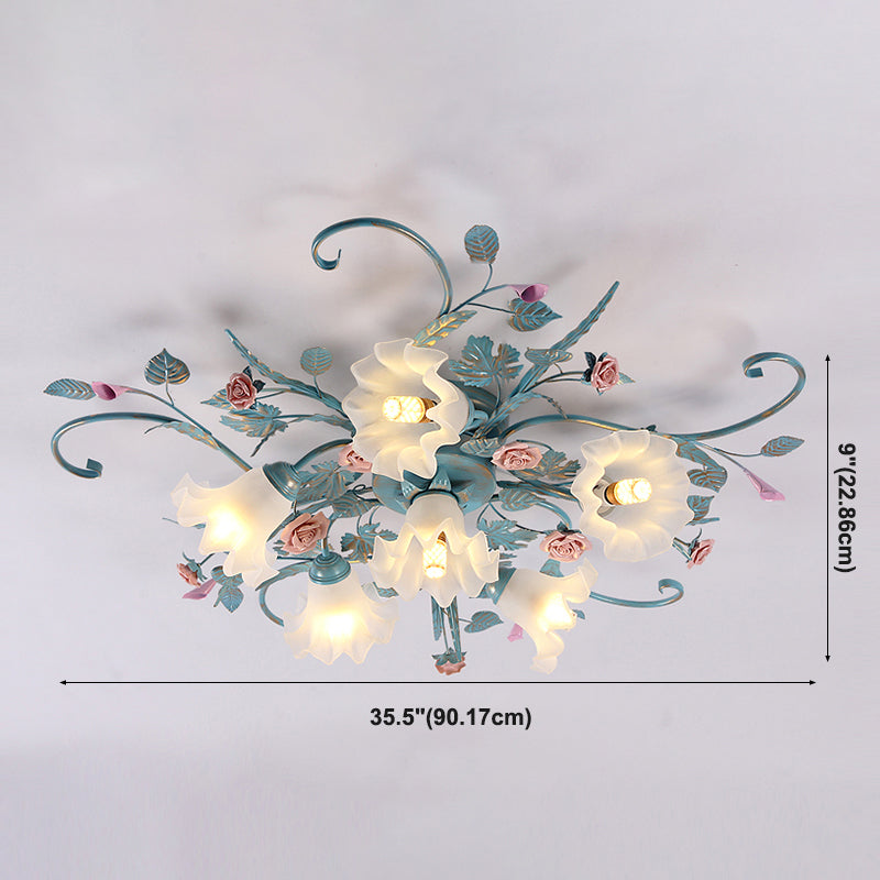 Traditional Retro Ceiling Light Glass Shade Flush Mount Light for Bedroom Living Room