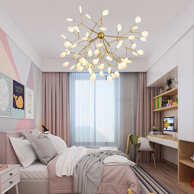 Branch Shape Chandelier Modern Fireflies Chandelier Lamp in Gold for Living Room