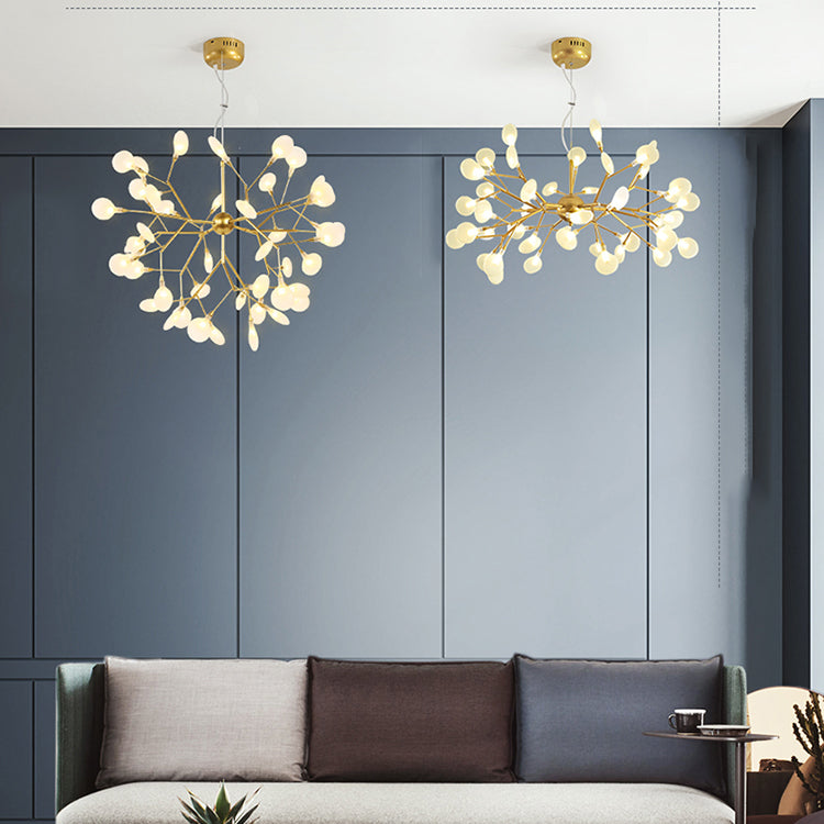 Branch Shape Chandelier Modern Fireflies Chandelier Lamp in Gold for Living Room