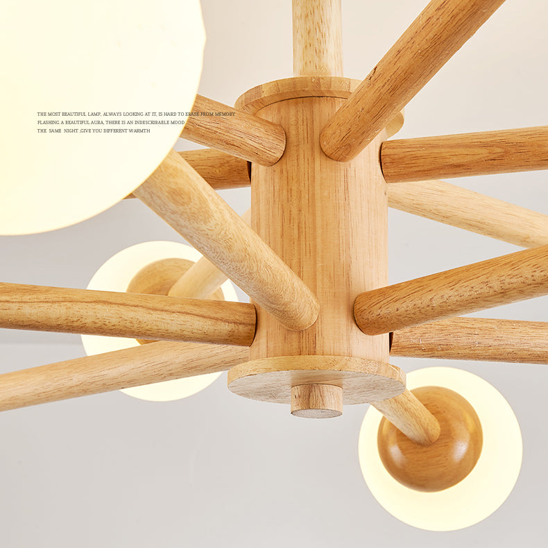 Multi Light Wood Chandelier Modern Globe Chandelier Lamp with White Glass for Living Room