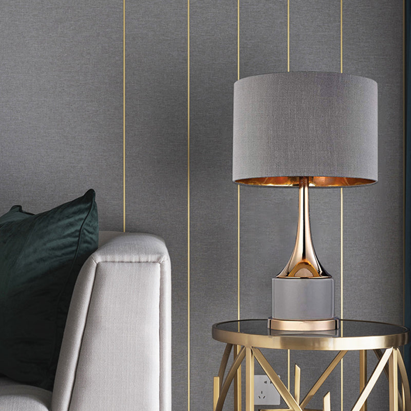 Grijze/witte cilinder nachttafel licht eigentijdse 1-bulb stof nachtkastje verlichting voor woonkamer