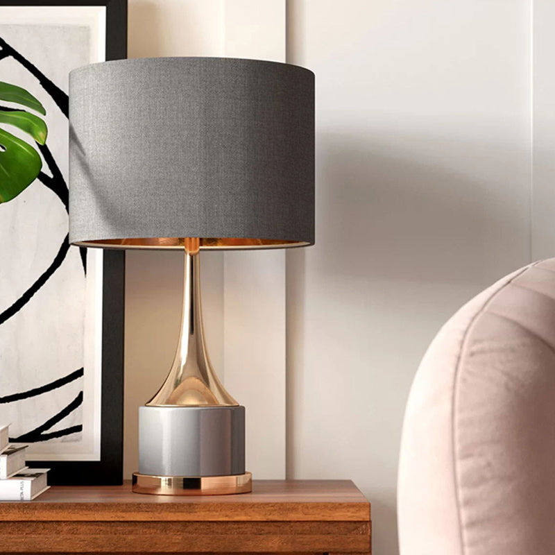 Grijze/witte cilinder nachttafel licht eigentijdse 1-bulb stof nachtkastje verlichting voor woonkamer